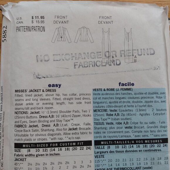 Formal Dress & Jacket Sewing Pattern Size 8-12 Diahann Carrol 5882 UNCUT - Picture 6 of 11